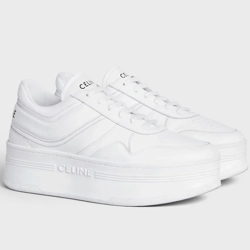CELINE BLOCK SNEAKERS 50mm WEDGE OUTSOLE IN CALFSKIN Optic White Size 39